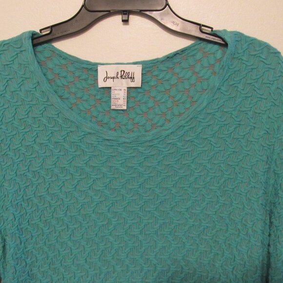 Joseph Ribkoff Textured Knit Tunic Top Women's 14 Teal Langenlook Assymetric Hem - Picture 2 of 7